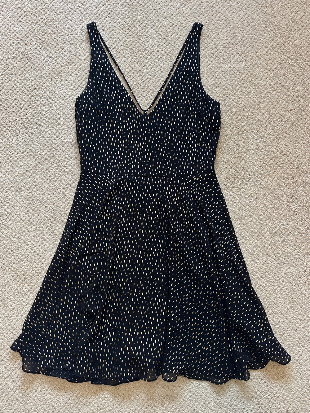Miss Selfridge Women's Black Gold Polka Dot V-Neck Fit & Flare Dress US 4 /UK 8
